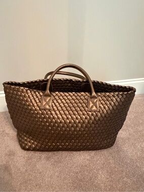 Woven Leather Tote Bag in Bronze